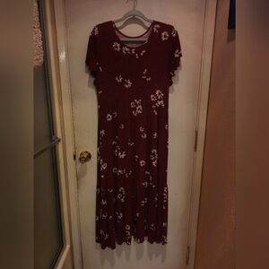 Maurices Burgundy Floral Maxi Dress with White Blossoms